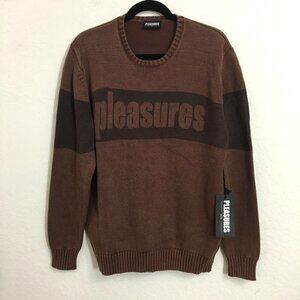 NWT Pleasures Now Mens Vintage Style Sweater Crew Neck Burgundy Size Large